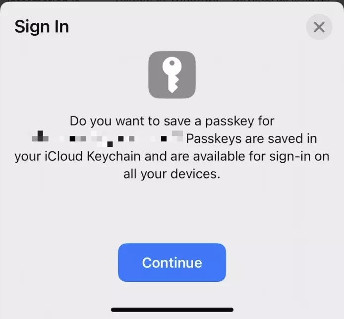 Save the Passkey in your iCloud Keychain